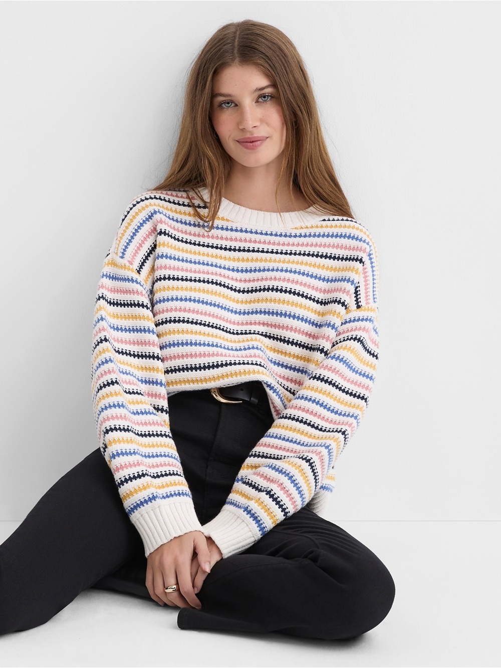LOFT Textured Stripe Relaxed Sweater